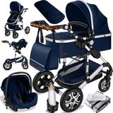 KESSER® Loops 3 in 1 Kinderwagen Kombikinderwagen Komplettset incl. Babywanne & Buggy Sportsitz & Auto-Babyschale - Voll-Gummireifen - Wickeltasche/Regenschutz/Kindertisch Set