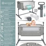 Zustellbett Hubi 3in1 Baby Beistellbett Reisebett Babybett mit weich Matratze mit Rollen Kinderbett 5-fach Höhenverstellung Faltbar Hellgrau - Kesser