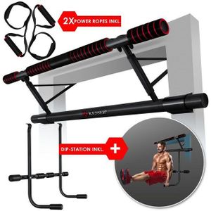 KESSER® Pull up bar Station voor Thuis Sporten - Optrekstang deur inclusief DIP-Station & Power Ropes - Fitness Krachttraining - Rood