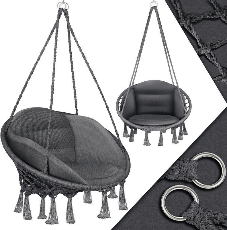 KESSER® Hängesessel mit Kissen - Chill Hängestuhl zum Aufhängen für Erwachsene & Kinder Hängematte bis 150 kg Hängesitz Aufhängung Indoor & Outdoor Wohn & Garten Terrasse