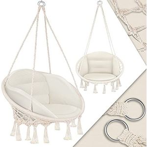 KESSER® Hangstoel met kussen - Chill hangstoel voor volwassenen & kinderen hangmat tot 150 kg hangstoel ophanging binnen & buiten wonen & tuin terras, beige