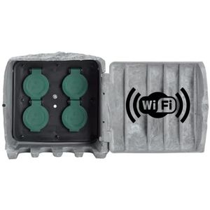 BOLD Intelligente stekkerdoos voor buiten, steenlook, 4-voudig, IP44, wifi, Smart Home, versterkt materiaal, tot 3680 W, 3 m buitenkabel, montage via pin of schroeven