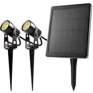 BOLD 2 stuks LED-zonnelampen, buiten-/tuinspots (warmwit, Li-ion-accu, vervangbaar, metalen spies, IP65 waterdicht, 2 x 70 lumen, tot 12 uur looptijd)