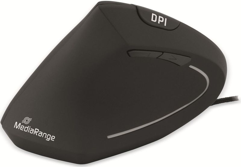 MediaRange - Ergonomische Muis - Zwart - Bedraad - 6 Knoppen