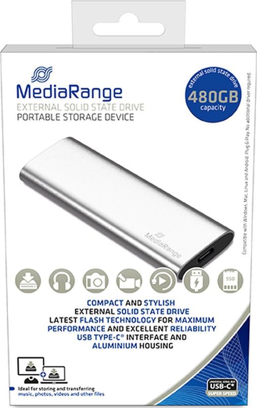 MediaRange - M.2 Externe SSD - Zilver - 480GB - USB-C