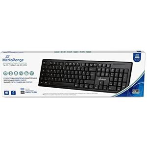MediaRange Draadloos toetsenbord met 105 toetsen, QWERTY-lay-out (GR), pc-toetsenbordset met draadloze USB 2.0-nano-ontvanger, 10 m zendbereik, spatwaterdicht en verstelbaar