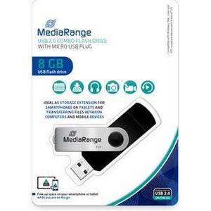 MediaRange - Flash Drive - Zwart - Zilver - 8 GB