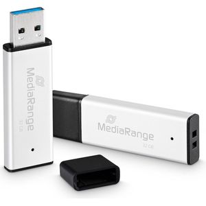 MediaRange USB 3.0 high-performance geheugenstick 32 GB - mini USB-flashdrive met hoogwaardige aluminium behuizing, externe geheugenuitbreiding met leessnelheid tot 130 MB/s, kleur zilver