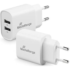 MediaRange USB-laadadapter - 2-poorts stekker-oplaadadapter 12 W, 2 x USB-A-uitgang voor het gelijktijdig opladen van meerdere eindapparaten