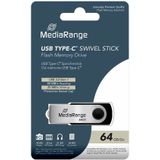MediaRange Swivel Stick (64 GB, USB 3.2), USB-stick, Zwart, Zilver