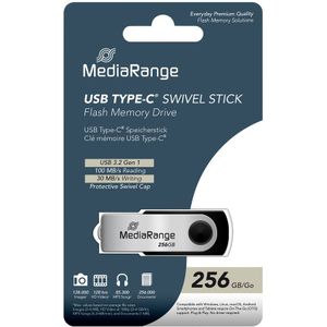 MediaRange - MR1955 - USB-stick - 256 GB - Zwart - Zilver