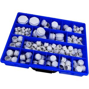 220 stuks Kalitec assortimentsdoos blinde pluggen grijs M12-M50 I smoornippelset I assortiment afdichtpluggen I pluggen met schroefdraad I zeskantplug kunststof I smoorpluggen