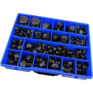 220 stuks Kalitec assortimentsdoos blinde pluggen zwart M12-M50 I smoornippel zwart I assortiment afdichtpluggen I pluggen met schroefdraad I zeskantplug kunststof I smoorpluggen