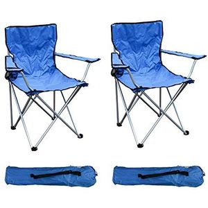 Set van 2 vissersstoel, campingstoel, vouwstoel, vissersstoel, regisseursstoel, blauw, met bekerhouder en tas, belastbaar tot 120 kg