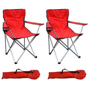Set van 2 vissersstoel, campingstoel, vouwstoel, visstoel, vissersstoel, regisseursstoel, rood, met bekerhouder en tas, belastbaar tot 120 kg