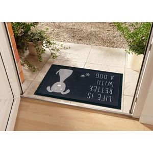 HANSE Home Life is Better with a Dog, deurmat, vuilvanger, voor binnen en buiten, belettering, antislip, verschillende motieven, 45 x 75 cm, antraciet