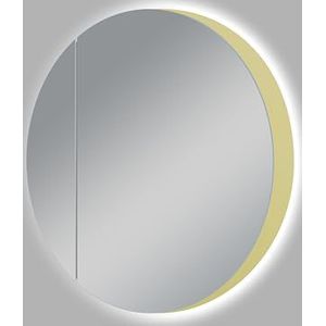 Talos Picasso Style Spiegelkast, goud/wit, Ø 60 cm, met hoogwaardige aluminium behuizing, modern badkamermeubel met geïntegreerde LED-verlichting, badkamerspiegel met praktische opbergruimte