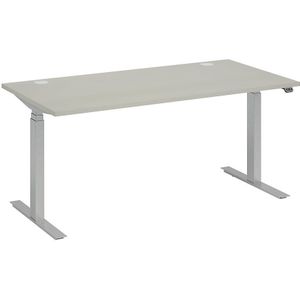 Bureau BOTTOM-UP, elektrisch in hoogte verstelbaar, recht, b x d = 1600 x 800 mm, lichtgrijs/zilver