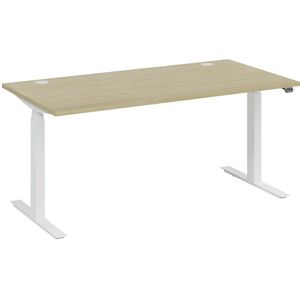 Bureau BOTTOM-UP, elektrisch in hoogte verstelbaar, recht, b x d = 1600 x 800 mm, acaciahout/wit