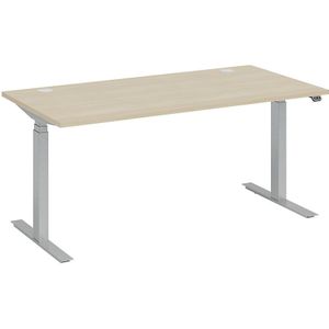 Bureau BOTTOM-UP, elektrisch in hoogte verstelbaar, recht, b x d = 1800 x 800 mm, ahornhout/zilver