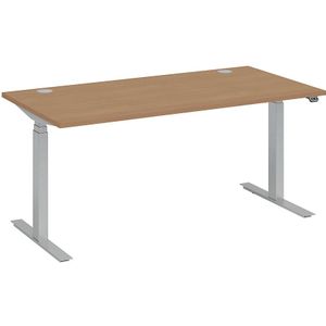 Bureau BOTTOM-UP, elektrisch in hoogte verstelbaar, recht, b x d = 1800 x 800 mm, beukenhout/zilver