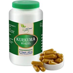 Vitayideal Vegan® kurkuma wortel (curcuma) 180 plantaardige capsules van elk 600 mg, puur natuurlijk zonder additieven