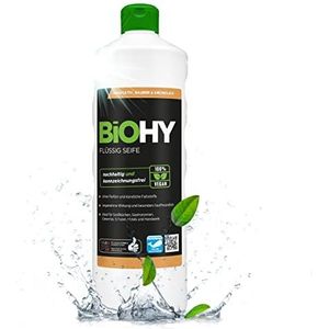 BiOHY Vloeibare zeep (1 Liter Fles) | Huidvriendelijke, hydraterende & vloeibare handzeep | FOSFAATVRIJ | geurloze hygiëneook | geschikt voor het gezicht zonder parfum & kleurstoffen (Flüssig Seife)