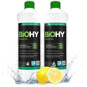 BiOHY Afwasmiddel (2 x 1l Fles) | Vrij van schadelijke chemicaliën & biologisch afbreekbaar | Glans & vetoplossende formule | Geschikt voor industrie en huishouden (Spülmittel)
