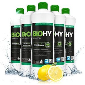 BiOHY Afwasmiddel (6 x 1l Fles) | Vrij van schadelijke chemicaliën & biologisch afbreekbaar | Glans & vetoplossende formule | Geschikt voor industrie en huishouden (Spülmittel)