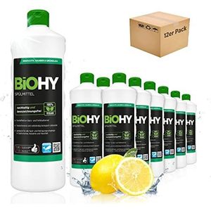 BiOHY Afwasmiddel (12 x 1l Fles) | Vrij van schadelijke chemicaliën & biologisch afbreekbaar | Glans & vetoplossende formule | Geschikt voor industrie en huishouden (Spülmittel)