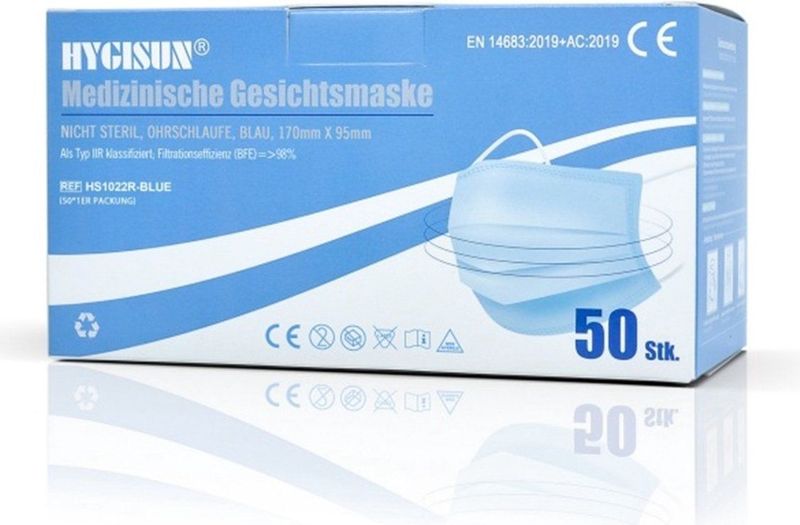 Mondmasker - 3-laags - Blauw - Polypropyleen - 50 Stuks