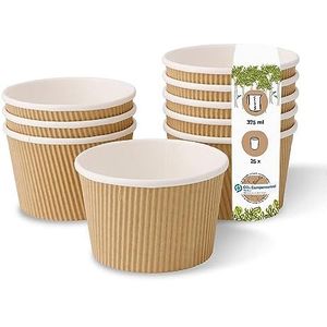 GREENBOX Wegwerp biologische soepbeker, to-go, voor soepen, wegwerpservies, ribbelbeker, soepen, kraftkartonnen beker met PLA-binnencoating, wit/bruin, ongebleekt, 25 wegwerpbekers, composteerbaar,