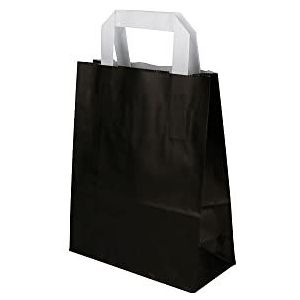 GREENBOX Papieren draagtassen met platte hengsel 80 g 18 + 8 x 22 cm I vaste papieren zakken kraftpapier I cadeauzakken grote give aways party zakken I papieren zak blokbodem 25 papieren tassen zwart
