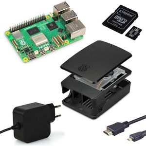 Raspberry Pi 5 8 GB Starter Kit zwart | USB-C 45W voeding | Behuizing met ventilator | Ultra 64 GB SD-kaart | 4K Micro HDMI-kabel | koellichaam | Raspberry Pi 5 8 GB RAM