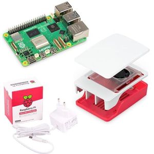 Raspberry Pi 5 4GB Starter Kit / USB-C 45W voeding / behuizing met ventilator / rood - wit