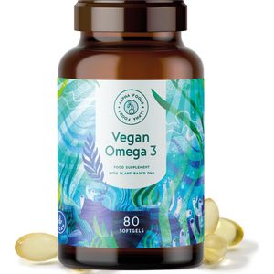 Alpha Foods Vegan Omega 3-80 vegan softgelcapsules - 500 mg algenolie van Duitse merkproductie per dagelijkse dosis - Plantaardig alternatief voor visoliecapsules - DHA-vetzuren