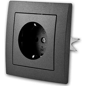 FLAIR stopcontact antraciet, 250V~/16A, inbouw, met frame, schroefaansluiting