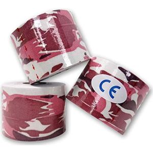 LisaCare Kinesiologie Tape - Fysio Tape - Tape voor knieën en lichaam latexvrij - Kinesiologie Tape Set - Set van 3 Camouflage Rood 5cm x 5m rol (3 rollen rood)