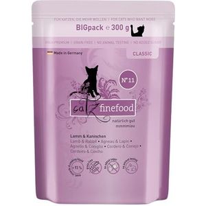 catz finefood N° 11 Natvoer voor katten met lam & konijnen, premium natvoer voor katten zonder granen en suiker, met een hoog vleesgehalte (6 x 300 g zak)