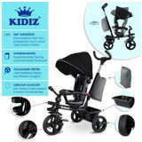 KIDIZ® Dreirad 5in1 Kinderdreirad mit Schubstange Lenksystem Stange ab 1 Jahr vorwärts und Rückwärtsfahrt Jogger ,  Korb Tasche Getränkehalter Sonnendach Gummiräder, Buggy Fahrrad Baby Klappbar