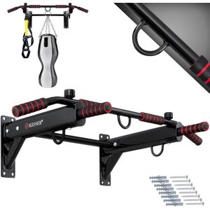 KESSER® Pull up bar Station voor Thuis Sporten - Optrekstang muur inclusief Power Ropes - Fitness Krachttraining Wandmontage - Rood