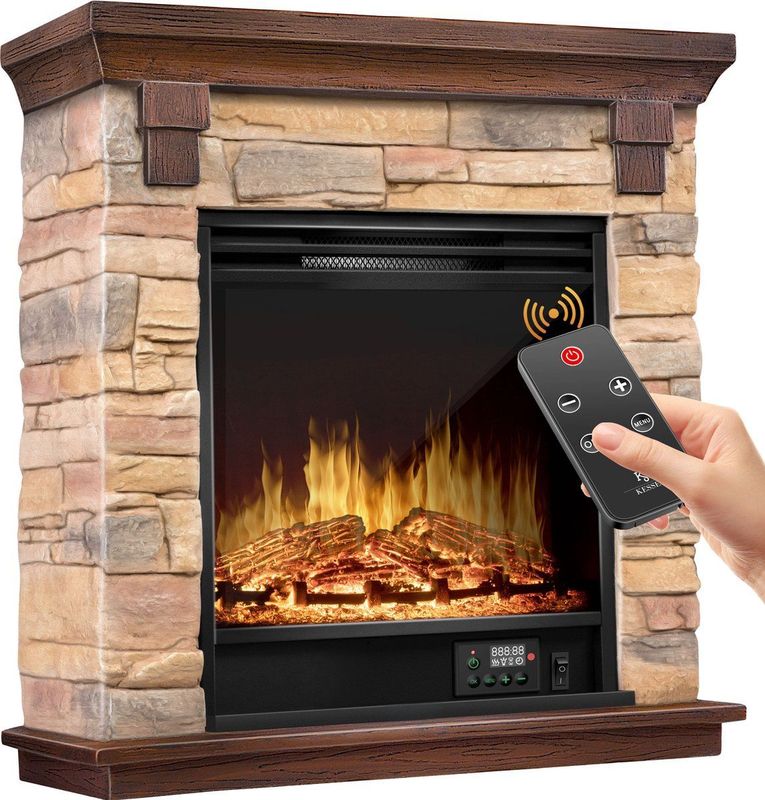 KESSER® Elektrokamin Standkamin - Kamin elektrisch mit LED 3D-Flammeneffekt, Mit Heizung Heizfunktion, Elektro Kamin mit 1800W Leistung, Wochentimer, Thermostat, Fernbedienung, dimmbar