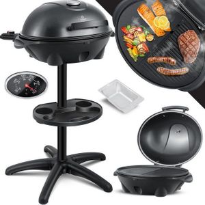 KESSER® Elektrische Barbecue 2in1 Tafelbarbecue 2400W | Staande Grill BBQ met Deksel, Thermometer en Grillplaat | Tafelgrill Antiaanbaklaag geïntegreerde aflegplank, Zwart