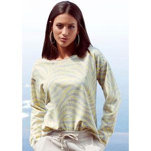 Lichtgeel/Lichtgrijs - Sweater - Katoen - Ronde Hals - Lange Mouwen