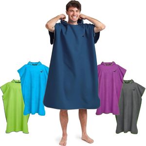 Fit-Flip Omkleed handdoek op het strand - ultralicht en sneldrogend – surfponcho microvezel voor dames en heren - extra lange zwemponcho en poncho handdoek tegelijkertijd (Maat L-Marineblauw/Grijs)