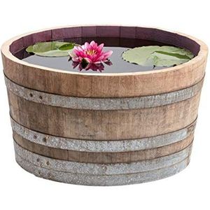 Temesso houten vat, gebruikt wijnvat gehalveerd uit eikenhouten vat als plantenbak, bloempotten D 70cm H 40cm 100 liter (zonder accessoires)