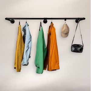 Yawinhe Industrieel buisvormig kledingrek, 110cm wandgarderobe, afneembare ruimtebesparende wandgarderobe, voor slaapkamer, zwart, met 3 onderstellen, 1-pak, SYJ110B-1 Yawinhe Industrieel buisvormig kledingrek, 110cm wandgarderobe, afneembare ruimtebesparende wandgarderobe, voor slaapkamer, zwart, met 3 onderstellen, 1-pak, SYJ110B-1