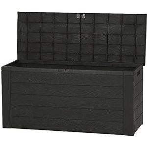 Spetebo Tuinkussen box voor kussens in houtlook - ca. 120 x 58 x 48 cm - kunststof opbergbox met deksel 300 liter antraciet / bruin - tuinkist box