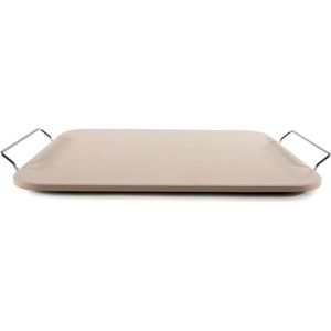 Pizza stenen plaat 38 x 30,5 cm met roestvrij stalen handgrepen - pizza bakkersset hoekig vlambée pizzaform pizza steen