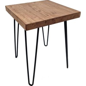 Bijzettafel van iepenhout - vierkant / 40 cm - massief houten salontafel met 4 poten van metaal - decoratieve houten bank tafel bloemen kruk iep massief